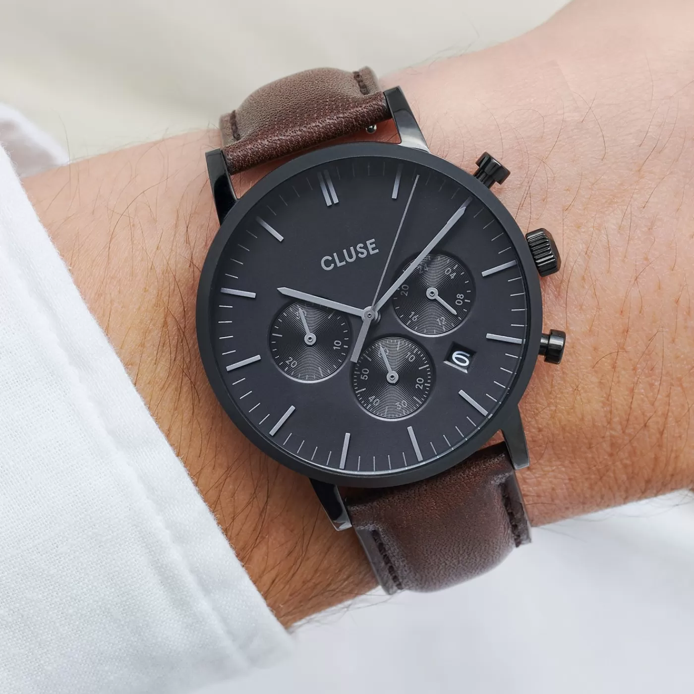 Strap 20 mm Leather Dark Brown, Black>CLUSE Store