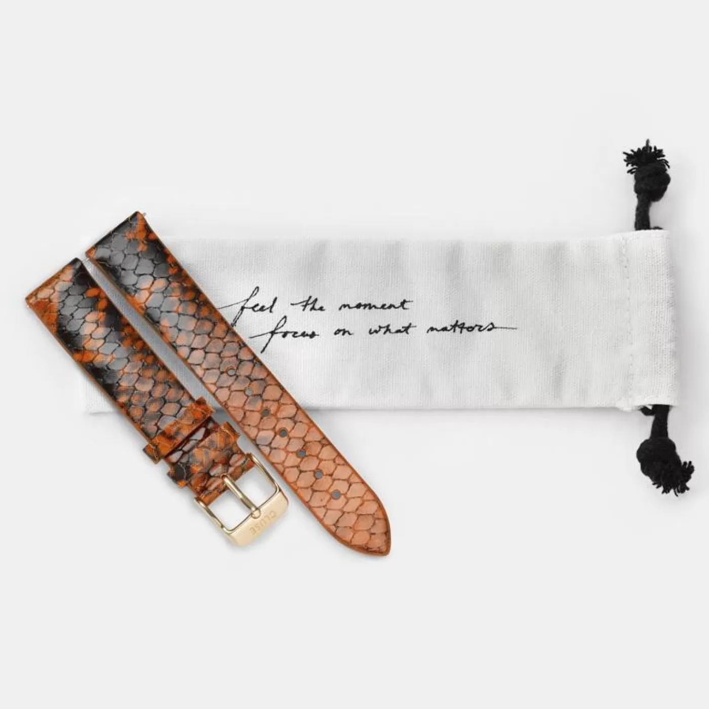 Strap 16 mm Leather Orange Python, Rose Gold Colour>CLUSE Fashion