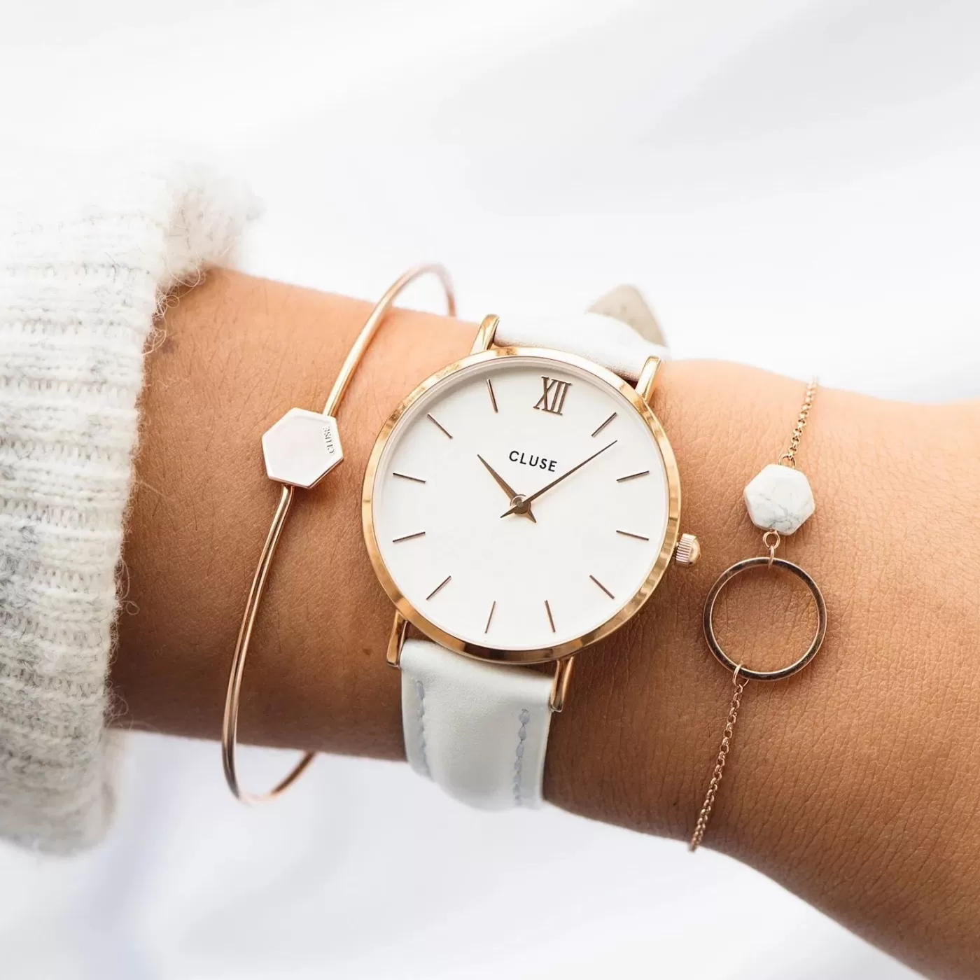 Strap 16 mm Leather White, Rose Gold Colour>CLUSE Discount