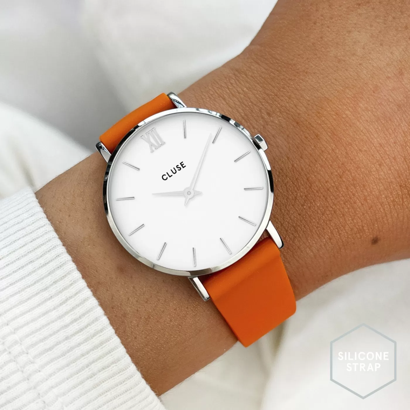 Strap 16 mm Silicone Orange, Silver Colour>CLUSE Online