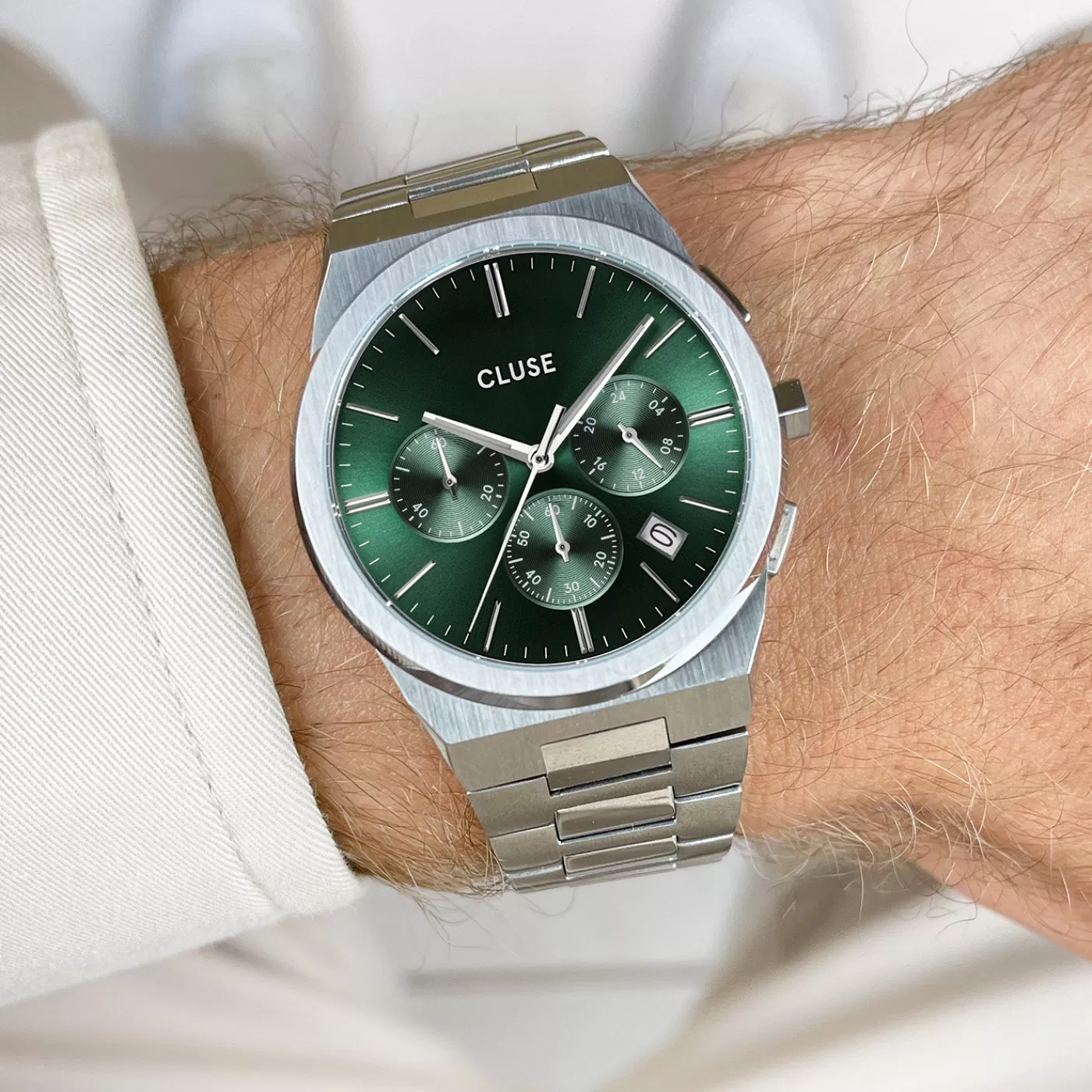 Vigoureux Chrono Steel Green, Silver Colour>CLUSE Fashion