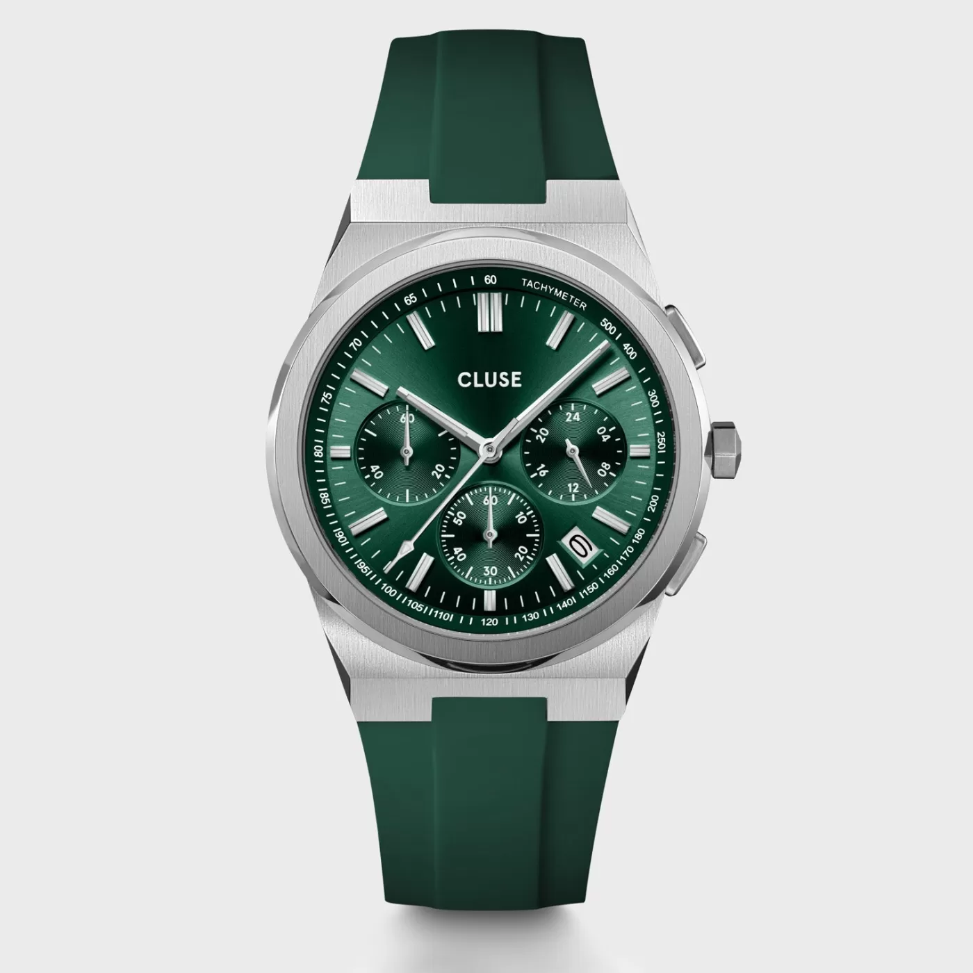 Vigoureux Chrono Watch Silicone Green, Silver Colour>CLUSE Best