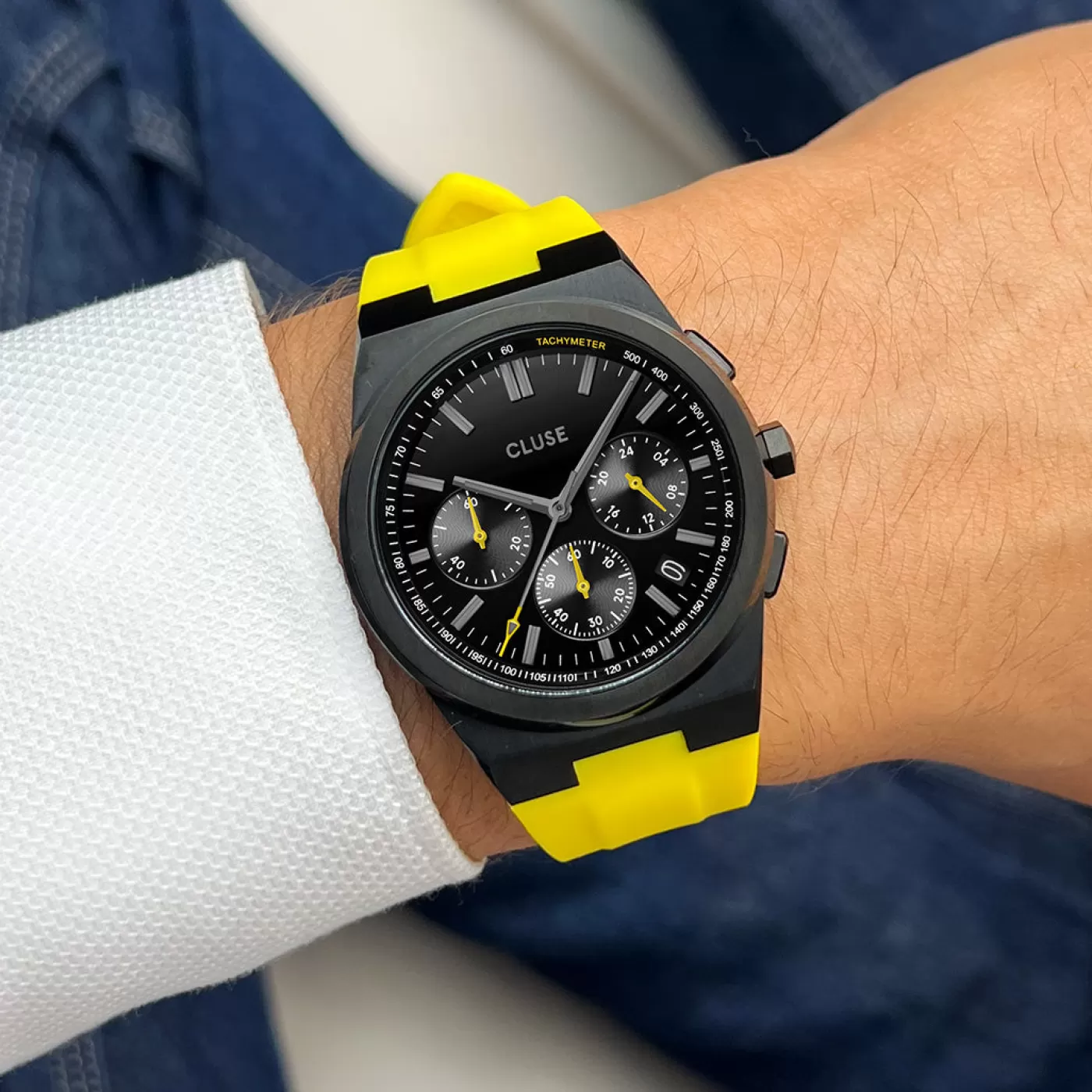 Vigoureux Chrono Watch Silicone Yellow, Black Colour>CLUSE Cheap