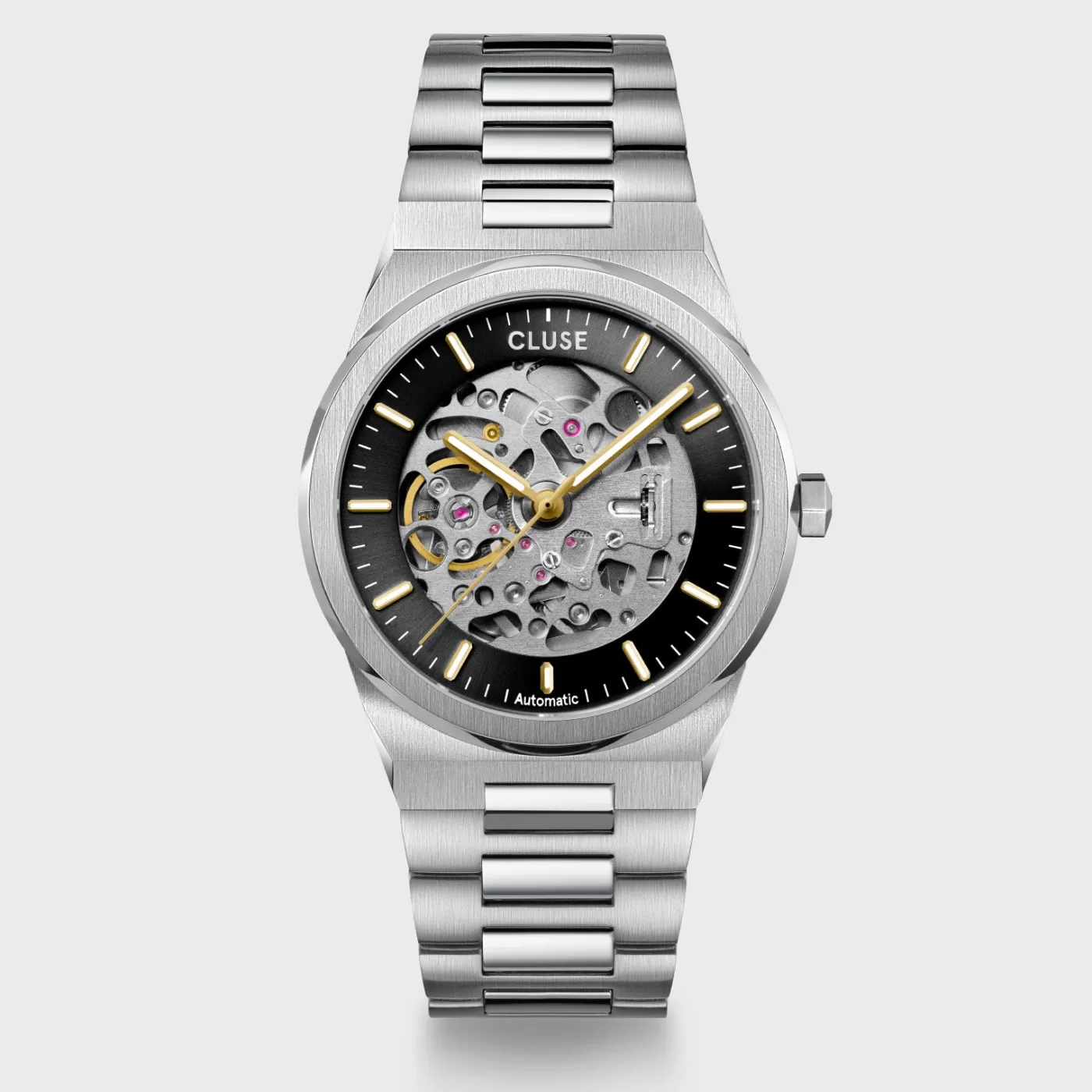 Vigoureux Steel Automatic Watch, Black, Silver Colour>CLUSE Flash Sale